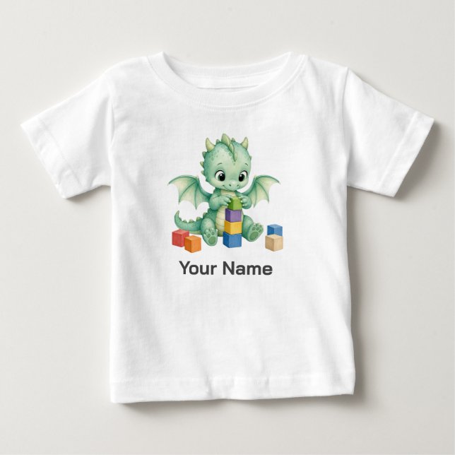 T-shirt Pour Bébé Bloc de construction de bébé dragon vert mignon pe (Devant)