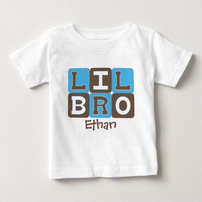 T-shirt Pour Bébé Blocs MOD Lil Bro - Bleu et Brown Personnalisé (Devant)