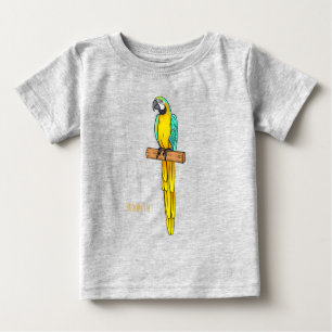 T-shirt Pour Bébé Blue-and-yellow macaw bird cartoon illustration
