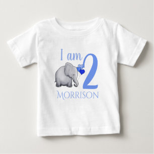 T-shirt Pour Bébé Blue Baby Elephant Nom personnalisé et âge 2e anni