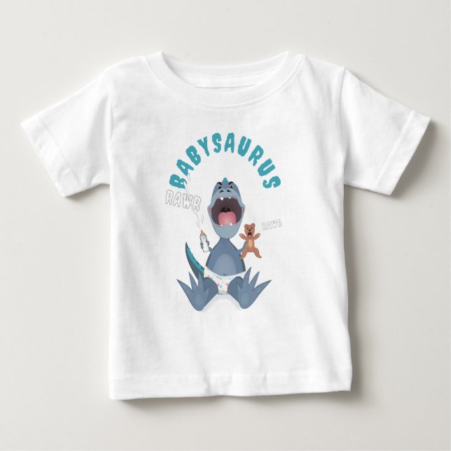 T-shirt Pour Bébé Blue Babysaurus T-rex  (Devant)