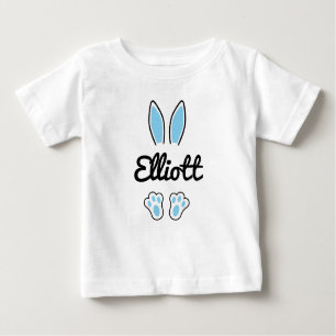 T-shirt Pour Bébé Blue Custom Name Ears Bunny de Pâques Pieds