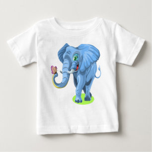 T-shirt Pour Bébé Blue Elephant Jouer avec Butterfly-44644