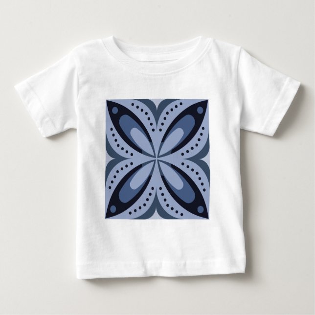 T-shirt Pour Bébé Blue Geometric Pattern Retro Style (Devant)
