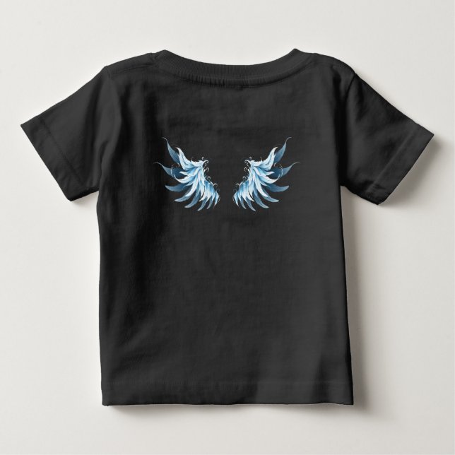 T-shirt Pour Bébé Blue Glowing Angel Wings on black background (Dos)