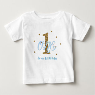 T-shirt Pour Bébé Blue & Gold Boys ONE 1er anniversaire fête Personn