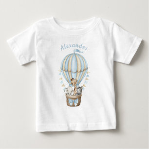 T-shirt Pour Bébé Blue Hot Air Balloon Safari Animaux 1er anniversai