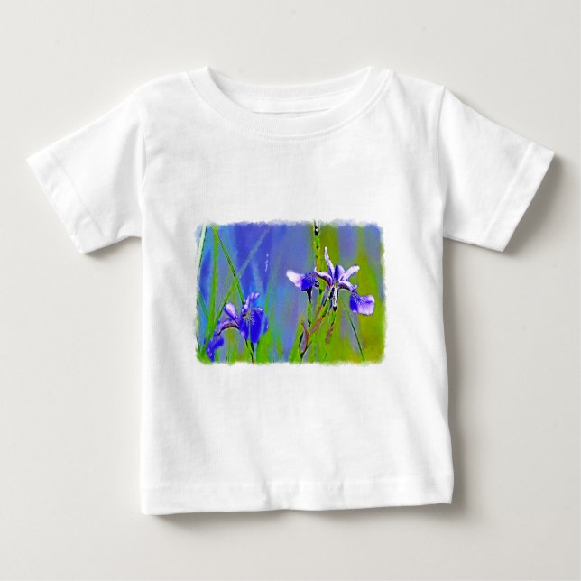 T-shirt Pour Bébé Blue Iris Garden Fleurs Floristes Design Art (Devant)