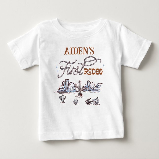 T-shirt Pour Bébé Blue moderne Désert Brown Premier Rodéo 1er Annive (Devant)