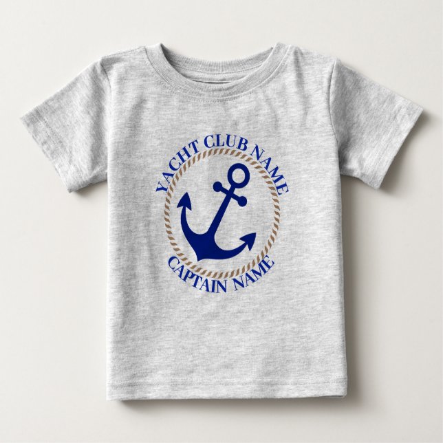 T-shirt Pour Bébé Blue Nautical Ancre yacht club bateau marina Nom (Devant)