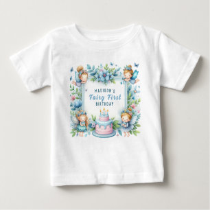 T-shirt Pour Bébé Blue Pastel Floral Fairy First Birday -