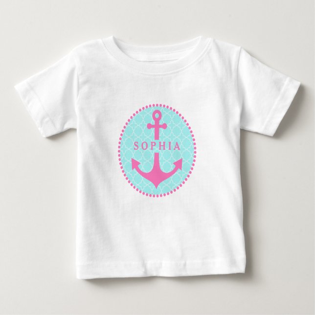T-shirt Pour Bébé Blue Quatrefoil + Pink Anchor Tutu Bodysuit (Devant)