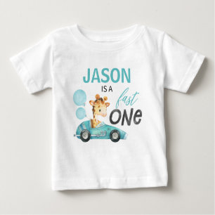 T-shirt Pour Bébé Blue Racing voiture Giraffe 1er Anniversaire T-shi