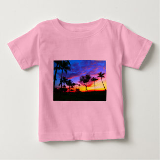 T-shirt Pour Bébé Blue Red Sunset Exotic Hawaiian Beach Palm Trees