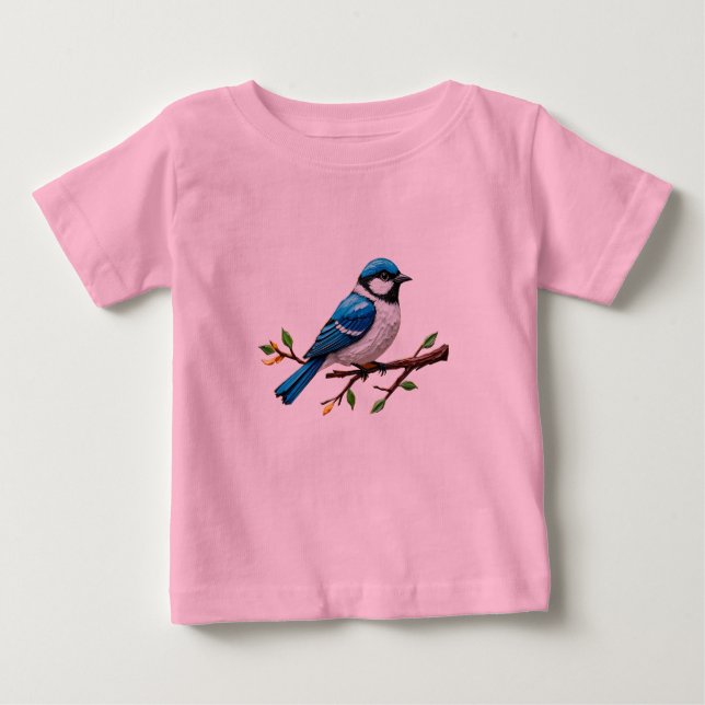 T-shirt Pour Bébé Blue Songbird on Branch Illustration (Devant)