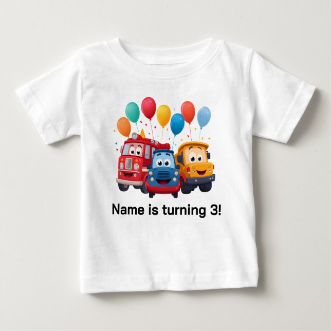 T-shirt Pour Bébé Blue Striped Truck Birthday Theme (Devant)
