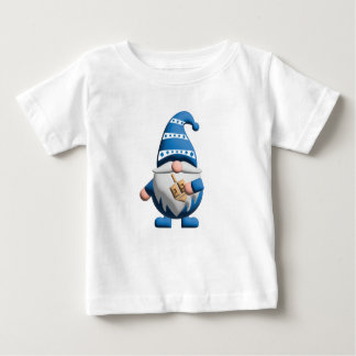 T-shirt Pour Bébé Blue White Hanukkah Gnome holding Dreidel