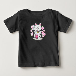 T-shirt Pour Bébé Boba Buble Tea Anime Kawaii Sakura Lucky Cat Mane