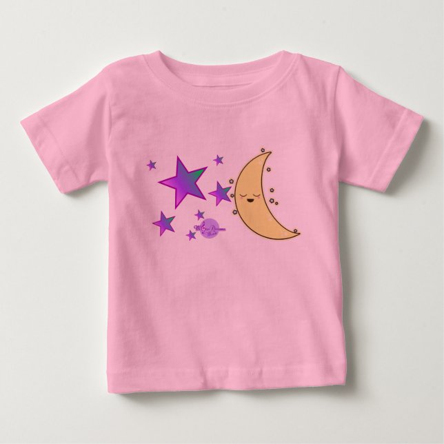 T-shirt Pour Bébé Body bébé à tutu rose visage de lune et étoiles (Devant)