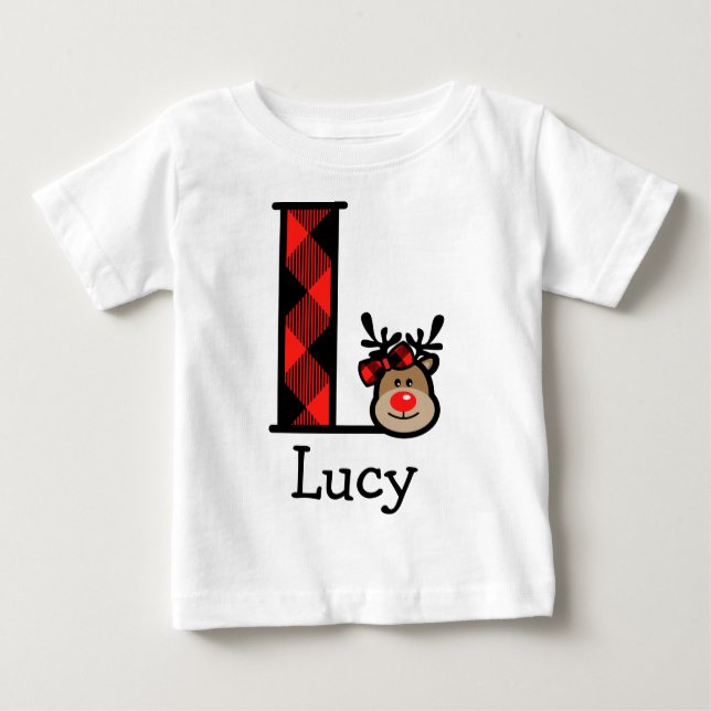 T-shirt Pour Bébé Bodysuit Plaid Xmas Reindeer pour bébé fille L ini (Devant)