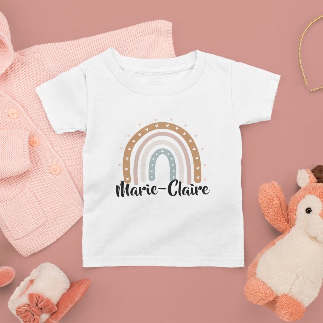 T-shirt Pour Bébé Boho arc-en-ciel avec nom neutre genre (Créateur téléchargé)