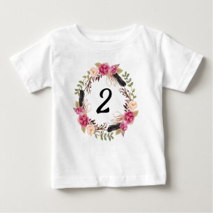 T-shirt Pour Bébé Boho Deuxième fête d'anniversaire 2e année Floral