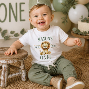 T-shirt Pour Bébé Boho Lion Premier Anniversaire Fauve Sauvage