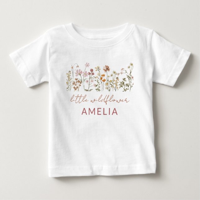 T-shirt Pour Bébé Boho Little Fleur sauvage 1er anniversaire bébé (Devant)