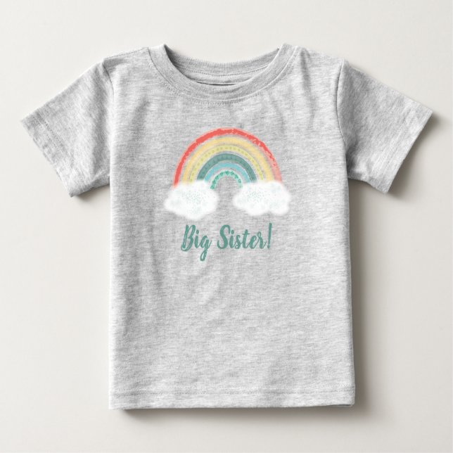 T-shirt Pour Bébé Boho Rainbow Baby shower Big Sister (Devant)