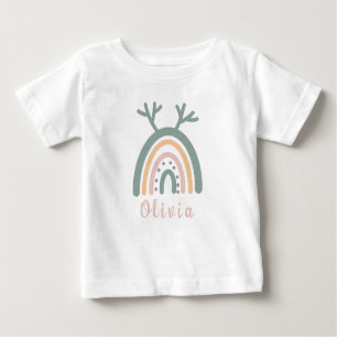 T-shirt Pour Bébé Boho Rainbow Cute Avec Nom Personnalisé