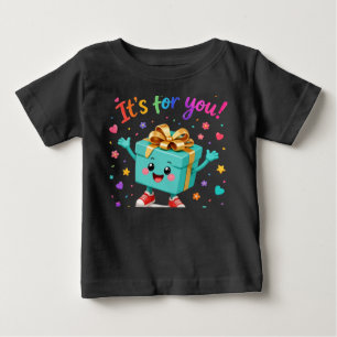 T-shirt Pour Bébé Boîte-cadeau sarcelle mignonne et heureuse Surpris