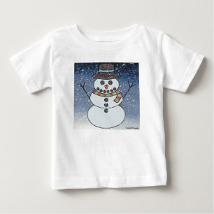 T-shirt Pour Bébé Bonhomme de neige avec fond (blanc) - T-Shirt bébé