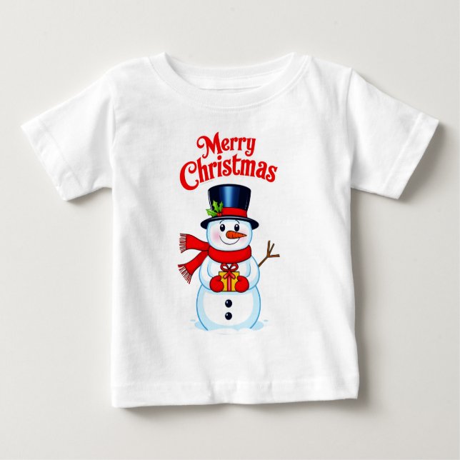 T-shirt Pour Bébé Bonhomme de neige chapeau haut-de-forme noël (Devant)