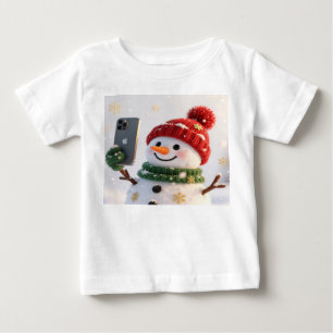 T-shirt Pour Bébé Bonhomme de neige mignon avec un téléphone pour No