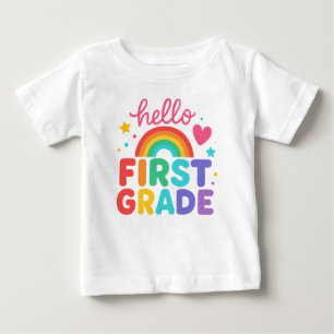 T-shirt Pour Bébé Bonjour Arc-en-ciel de première année, Retour à l'