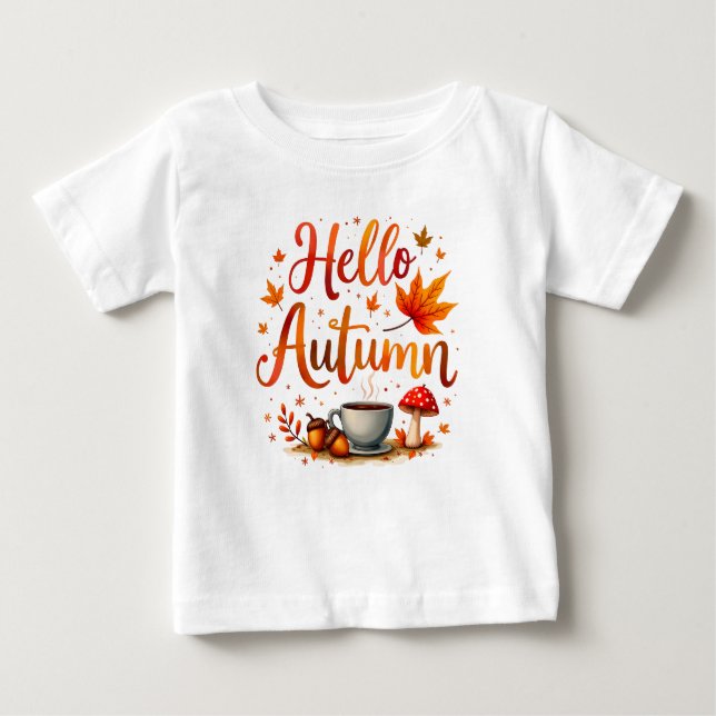 T-shirt Pour Bébé Bonjour Automne, nostalgie cosy (Devant)