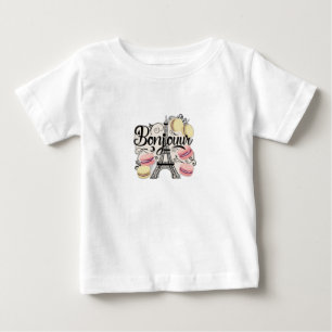 T-shirt Pour Bébé "Bonjour" dans une police française chic, avec la