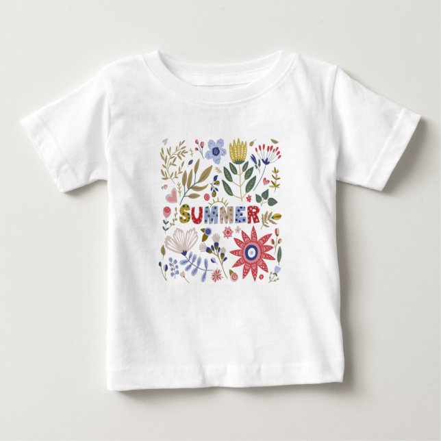 T-shirt Pour Bébé Bonjour École, Bonjour Été Et Fleurs (Devant)