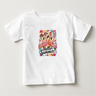 T-shirt Pour Bébé Bonjour été mignonne Flamant rose plage vacances T