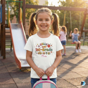 T-shirt Pour Bébé Bonjour les enfants de 1re année Rétro Groovy Nom