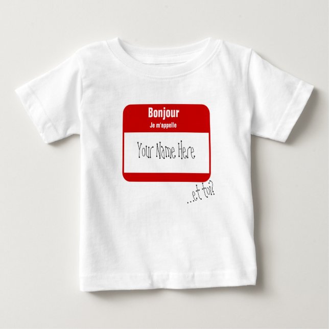 T-shirt Pour Bébé Bonjour, m'appelle de Je… /Salut, mon nom est (Devant)