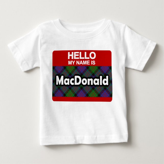 T-shirt Pour Bébé Bonjour Mon nom est MacDonald Scottish Clan Tartan (Devant)