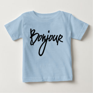 T-shirt Pour Bébé Bonjour Script (Noir) pour les amoureux de la Fran