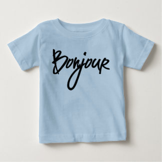 T-shirt Pour Bébé Bonjour Script (Noir) pour les amoureux de la Fran