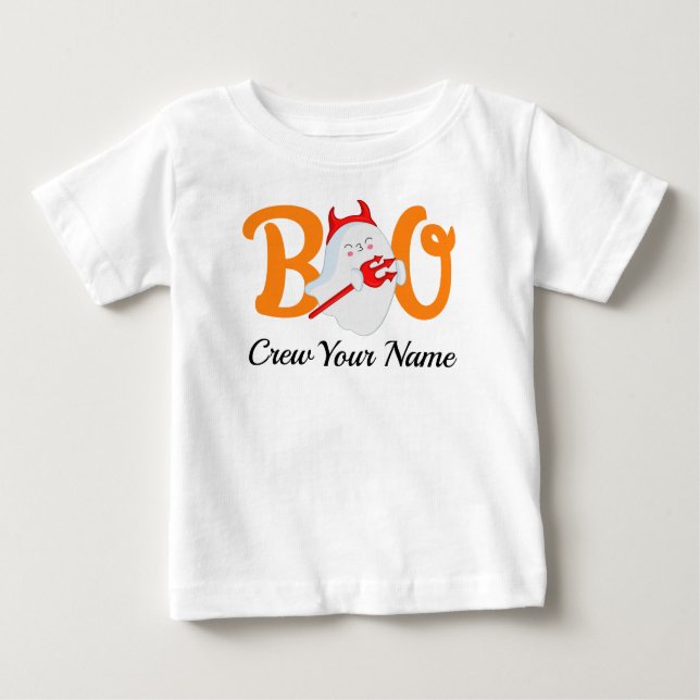 T-shirt Pour Bébé Boo Crew Orange Halloween Famille Personnalisée (Devant)