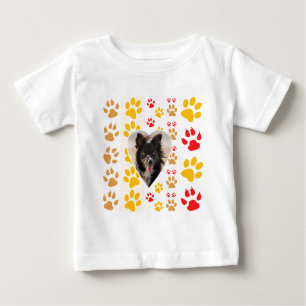 T-shirt Pour Bébé Bordure Collie Empreinte de patte Amour Coeur