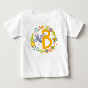 T-shirt Pour Bébé Bordure de l'alphabet rouge Fleur sauvage jaune Le