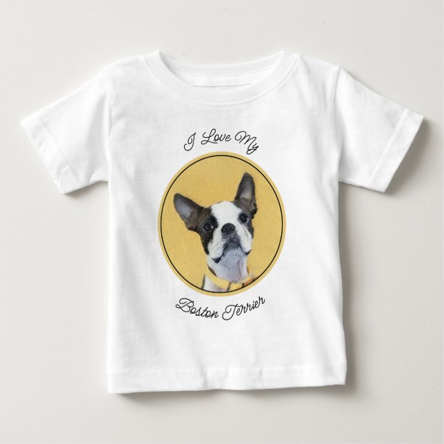T-shirt Pour Bébé Boston Terrier Peinture - Cute Original Chien Art (Devant)