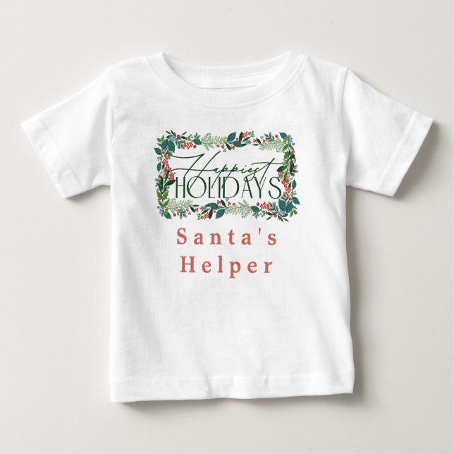 T-shirt Pour Bébé Botanique Custom Text Festive Fête Noël (Devant)
