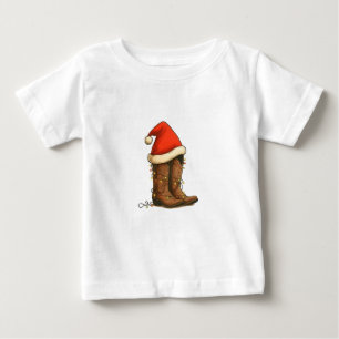 T-shirt Pour Bébé Botte Cowboy Noël Occidental Santa Hat